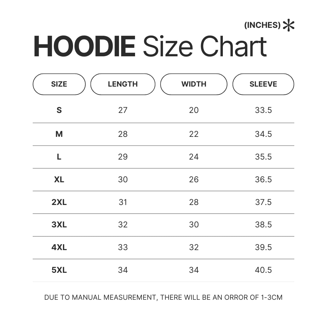 Hoodie Size Chart - Lana Del Rey Merch