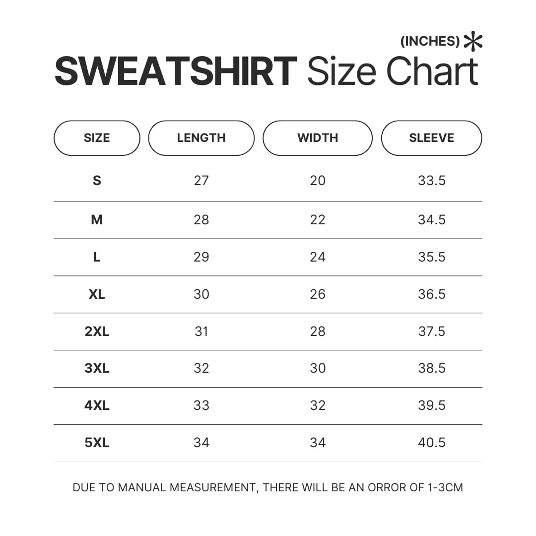 Sweatshirt Size Chart - Lana Del Rey Merch