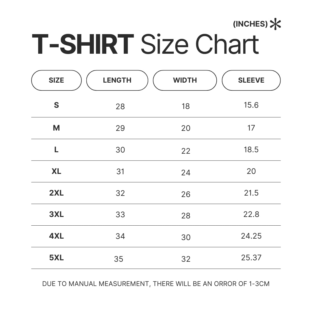 T shirt Size Chart - Danganronpa Store