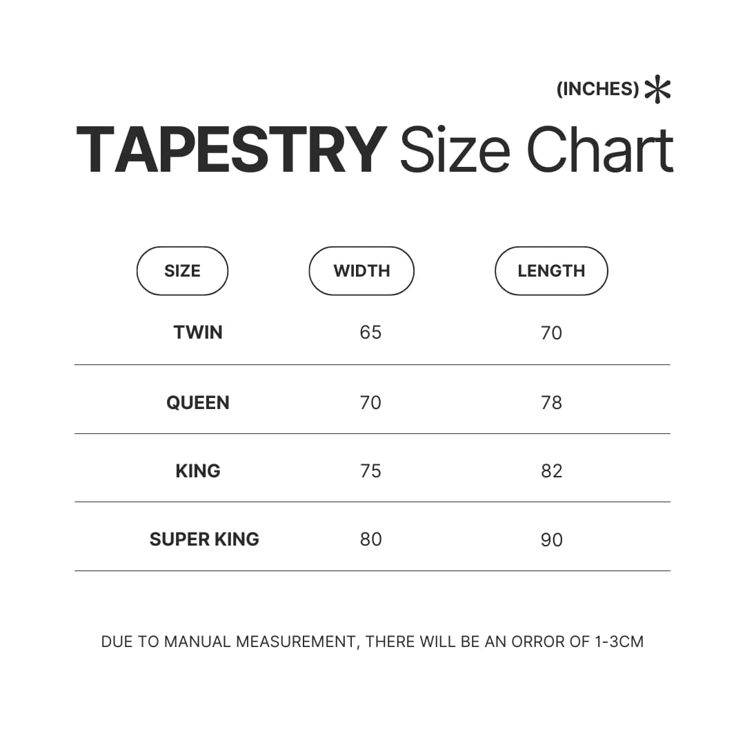 Tapestry Size Chart - Lana Del Rey Merch
